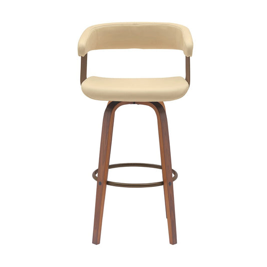 Armen Living - Topanga 30.5in Swivel Walnut Wood Bar Stool in Cream Faux Leather with Golden Bronze Metal - LCTOBAWACR30 veiw 2