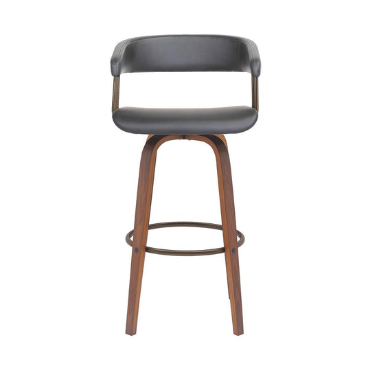 Armen Living - Topanga 30.5in Swivel Walnut Wood Bar Stool in Gray Faux Leather with Golden Bronze Metal - LCTOBAWAGRY30 veiw 2