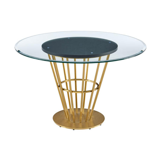 Armen Living - Veronica 48in Round Dining Table in Gold Stainless Steel Base with Walnut Panel and Glass Tabletop - LCVRDIBGL veiw 2