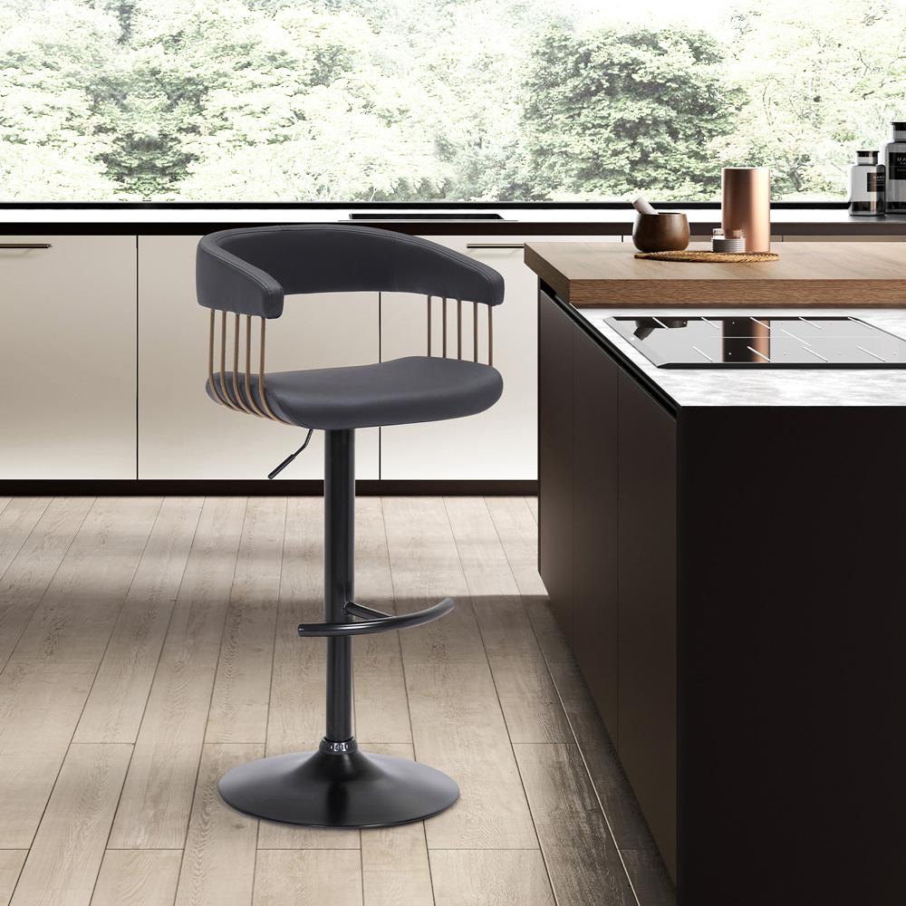 Armen Living - Calista Adjustable Bar Stool in Black Faux Leather with Golden Bronze and Black Metal - LCCABACOBLK veiw 7