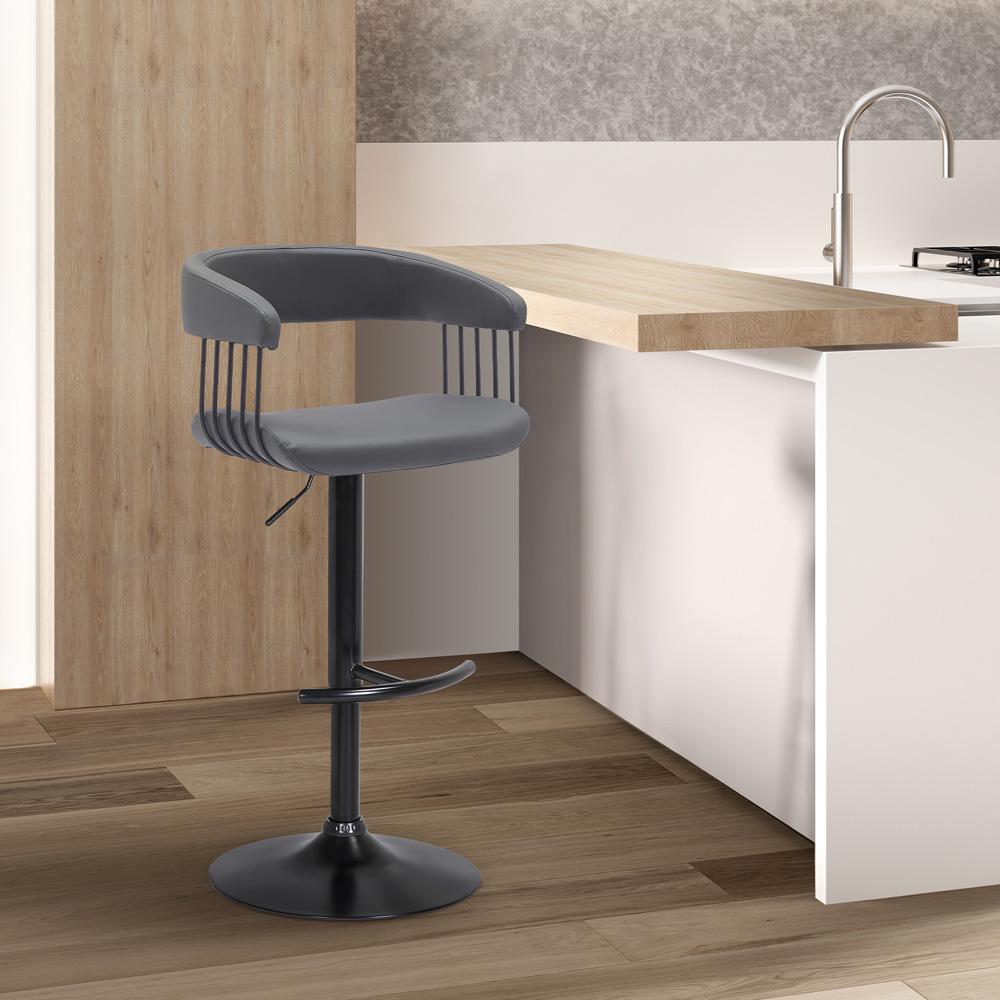Armen Living - Calista Adjustable Bar Stool in Gray Faux Leather with Black Metal - LCCABABLKGRY veiw 7