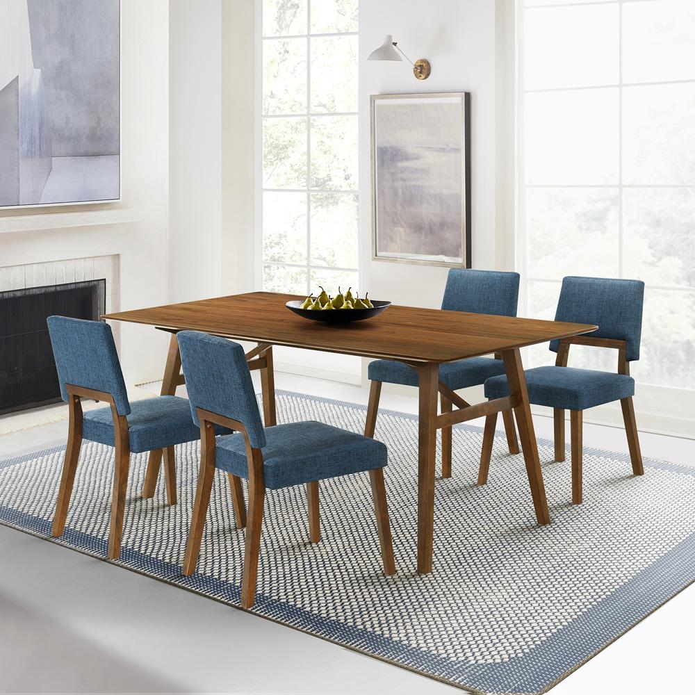 Armen Living - Channell 5 Piece Walnut Wood Dining Table Set with Blue Fabric - SETCHWA5BLU veiw 7