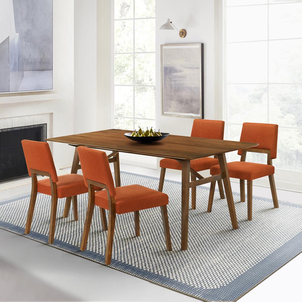 Armen Living - Channell 5 Piece Walnut Wood Dining Table Set with Orange Fabric - SETCHWA5OR veiw 7
