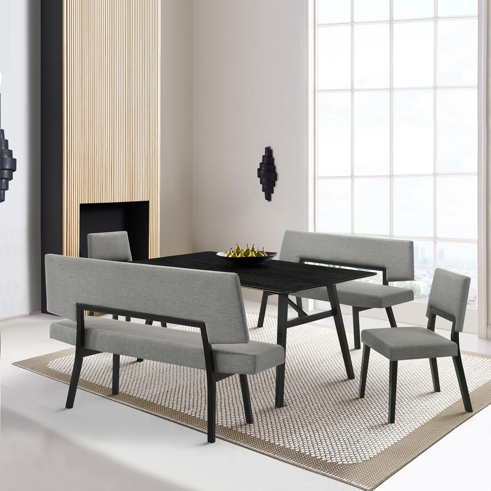 Armen Living - Channell 5 Piece Black Wood Dining Table Set with Benches in Charcoal Fabric - SETCHBLK5CHB veiw 7