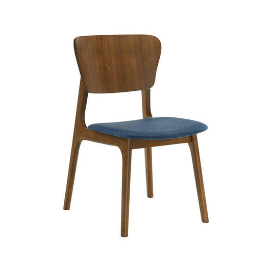 Armen Living - Kalia 7 Piece Wood Dining Set in Walnut Finish with Blue Fabric - SETKAWA7BLU veiw 2