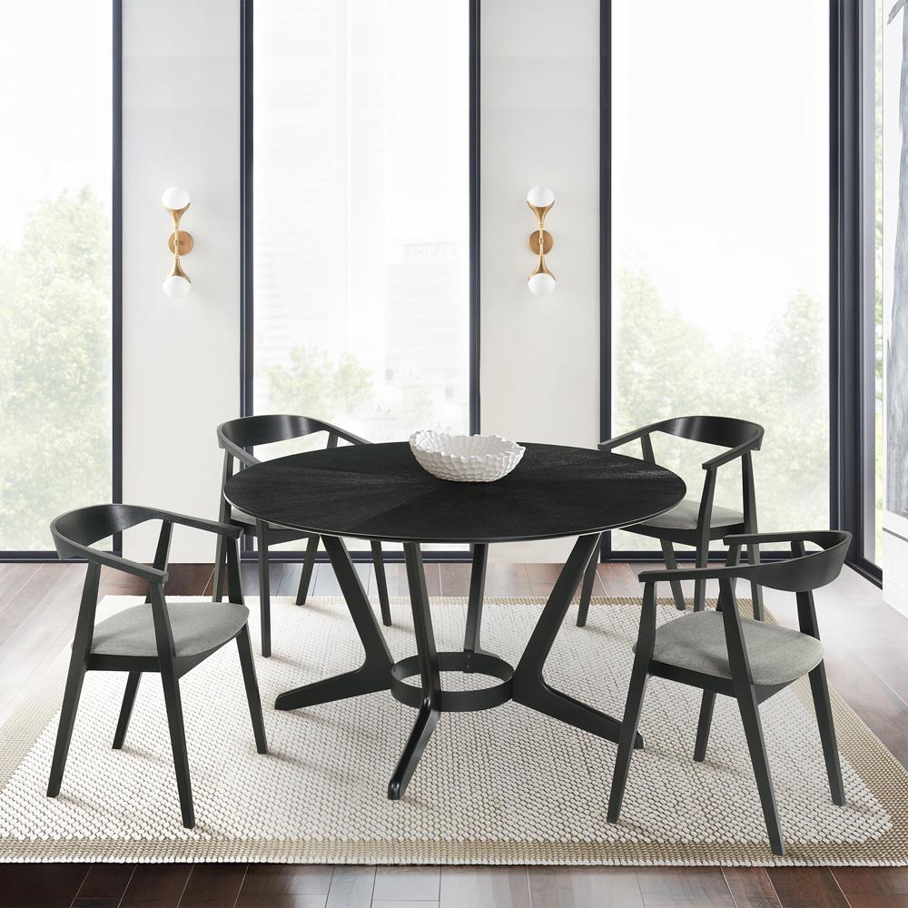 Armen Living - Santana 5 Piece Round Black Wood Dining Table Set with Charcoal Fabric - SETSABLK5CH veiw 7