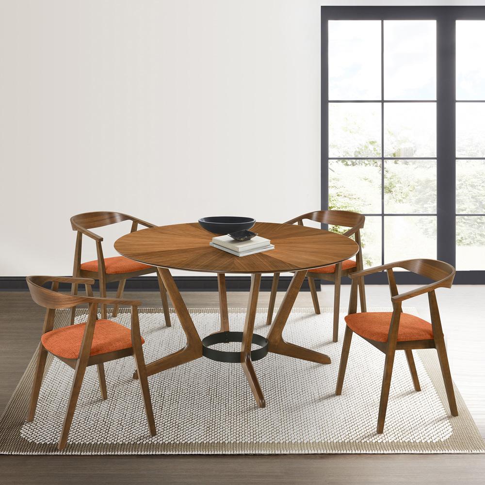 Armen Living - Santana 5 Piece Round Walnut Wood Dining Table Set with Orange Fabric - SETSAWA5OR veiw 7
