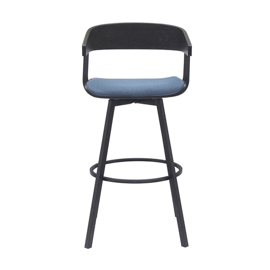 Armen Living - Athena 31in Swivel Black Wood Bar Stool in Blue Fabric with Black Metal - LCATBABLKBLU30 veiw 2