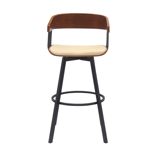 Armen Living - Athena 31in Swivel Walnut Wood Bar Stool in Cream Faux Leather with Black Metal - LCATBAWACR30 veiw 2
