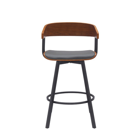 Armen Living - Athena 27in Swivel Walnut Wood Counter Stool in Gray Faux Leather with Black Metal - LCATBAWAGRY26 veiw 2