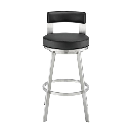 Armen Living - Flynn 26in Swivel Counter Stool in Brushed Stainless Steel with Black Faux Leather - LCFLBABSBLK26 veiw 2