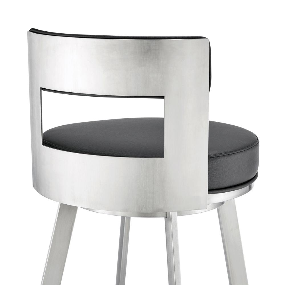 Armen Living - Flynn 26in Swivel Counter Stool in Brushed Stainless Steel with Black Faux Leather - LCFLBABSBLK26 veiw 5