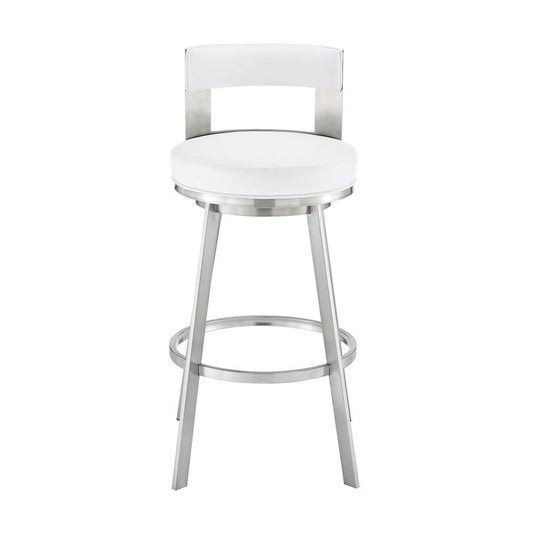 Armen Living - Flynn 26in Swivel Counter Stool in Brushed Stainless Steel with White Faux Leather - LCFLBABSWHI26 veiw 2