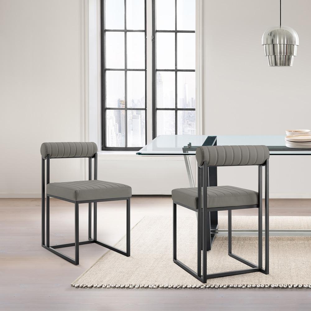 Armen Living - Anastasia Dining Chair with Matte Black Iron and Light Gray Faux Leather - (Set of 2) - LCANSIBLKPGRY veiw 7