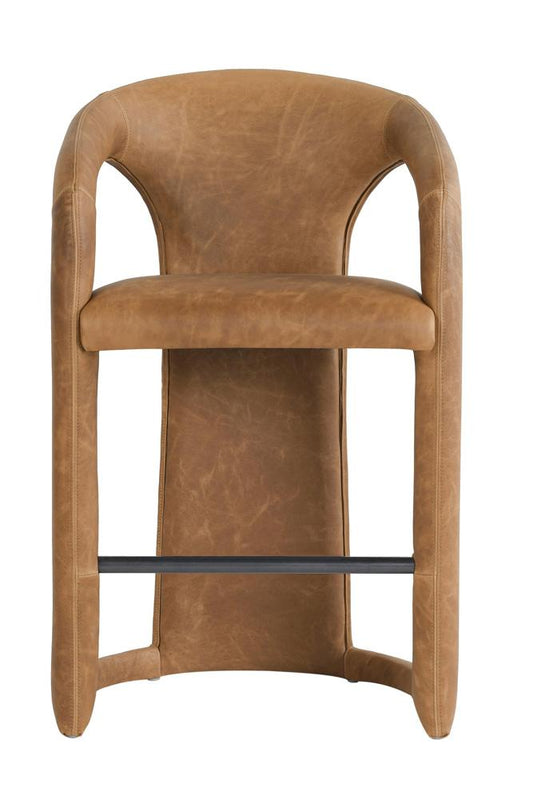 Classic Home - Archie 26in Distressed Leather Counter Stool In Maple Brown - 53051596 veiw 2
