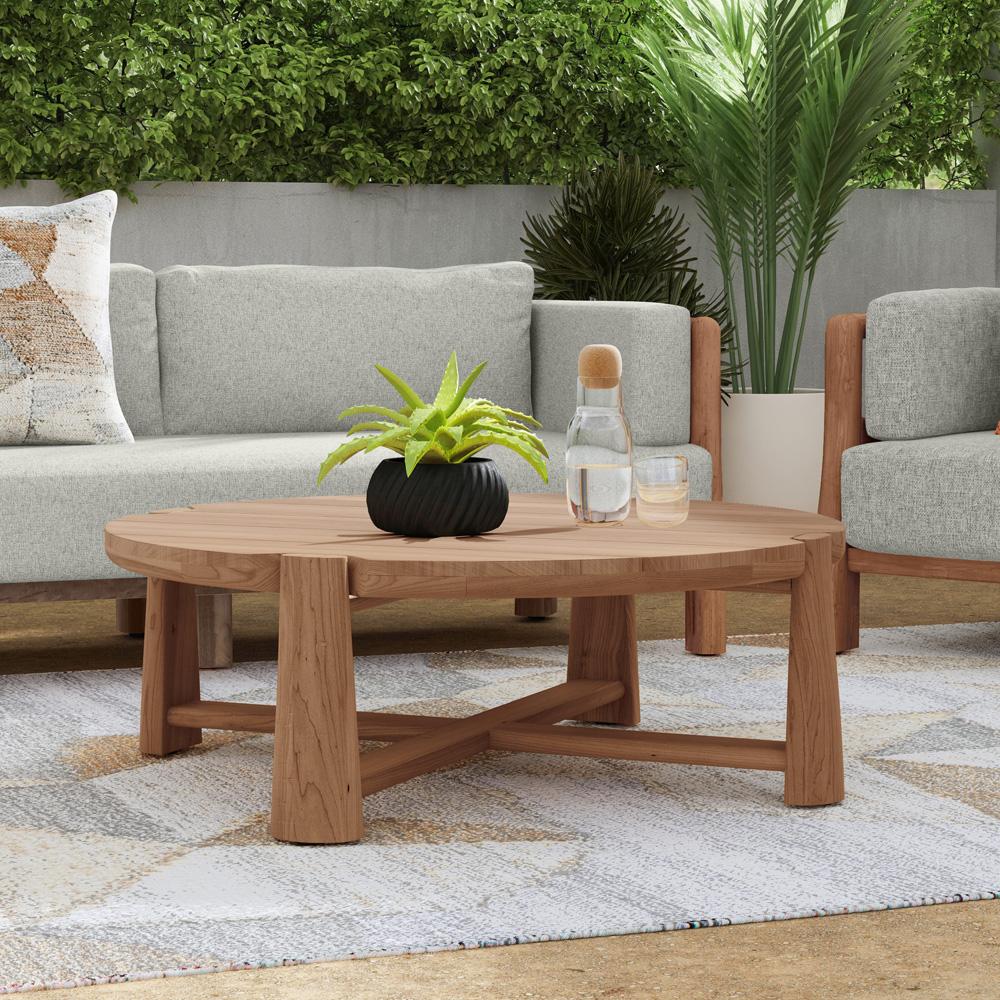 Classic Home - Aston 48in Round Teak Wood Outdoor Coffee Table In Natural Tone - 51005940 veiw 7