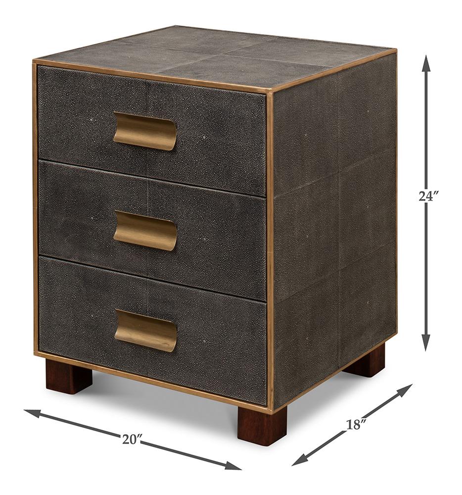 Sarreid Ltd - Gideon Shagreen 3 Drawer Side Table, Gry - 53554-1 veiw 6