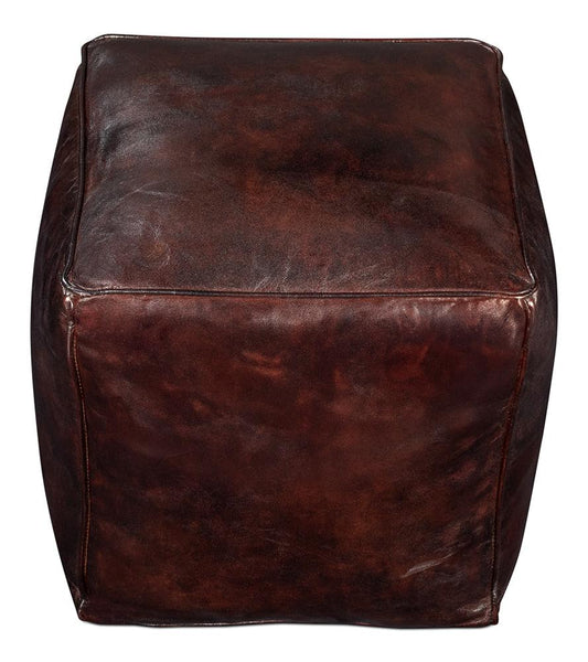 Sarreid Ltd - Sunday Afternoon Leather Cube,Dark Brown - 54034 veiw 2