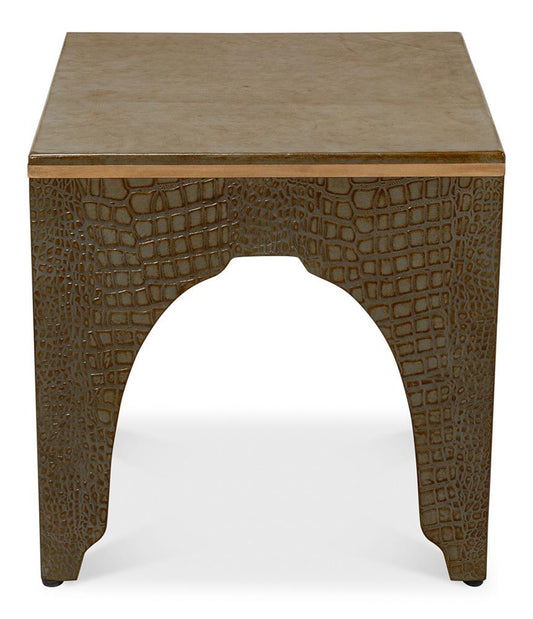 Sarreid Ltd - Croco Embossed Leather Stool, Ant. Green - 54011-3 veiw 2
