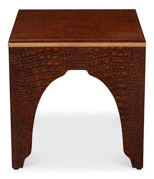 Sarreid Ltd - Croco Embossed Leather Stool,Tan Tessoro - 54011-4 veiw 2