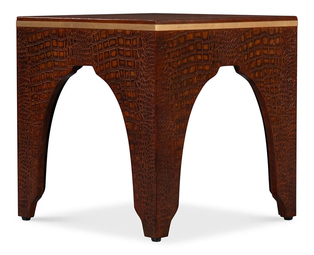 Sarreid Ltd - Croco Embossed Leather Stool,Tan Tessoro - 54011-4 veiw 12