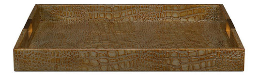 Sarreid Ltd - Norton Leather Tray,Croco Leather,Ant Gr - 54014-3 veiw 2