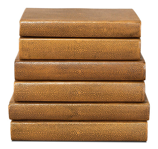 Sarreid Ltd - Shagreen Books, Set Of 12, Tawny Brown - 54077-5 veiw 2