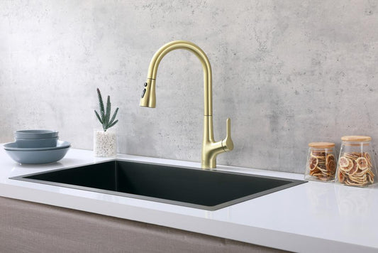 Elegant Furniture & Lighting - Andrea Single Handle Pull Down Sprayer Kitchen Faucet in Brushed Gold - FAK-305BGD veiw 2