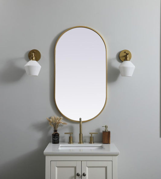 Elegant Furniture & Lighting - Asha Metal Frame Oval Mirror 20x36 Inch in Brass - MR2A2036BRS veiw 2