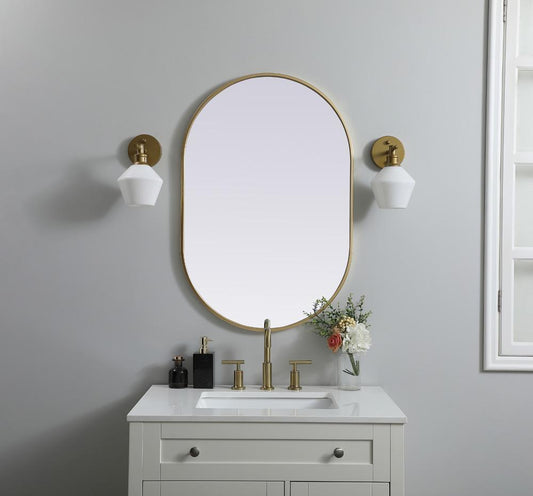 Elegant Furniture & Lighting - Asha Metal Frame Oval Mirror 24x36 Inch in Brass - MR2A2436BRS veiw 2