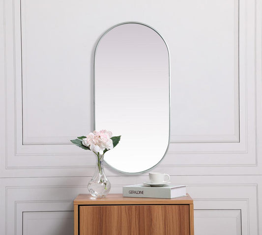 Elegant Furniture & Lighting - Asha Metal Frame Oval Mirror 24x48 Inch in Silver - MR2A2448SIL veiw 2