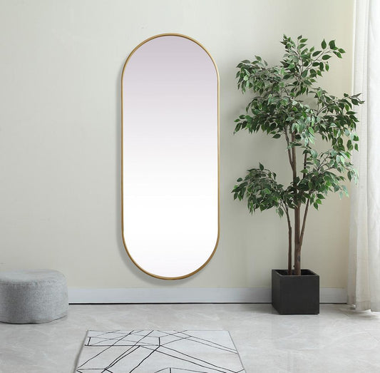 Elegant Furniture & Lighting - Asha Metal Frame Oval Mirror 24x60 Inch in Brass - MR2A2460BRS veiw 2