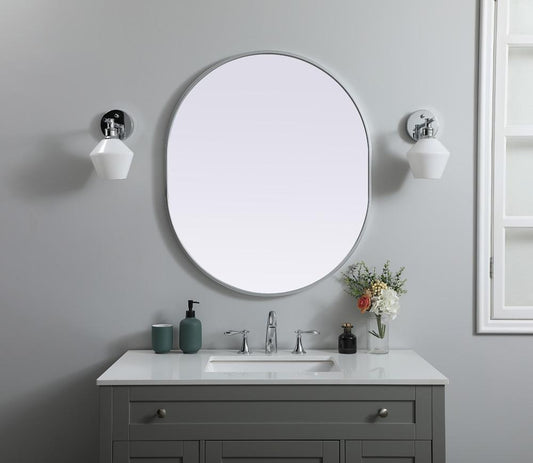 Elegant Furniture & Lighting - Asha Metal Frame Oval Mirror 30x36 Inch in Silver - MR2A3036SIL veiw 2