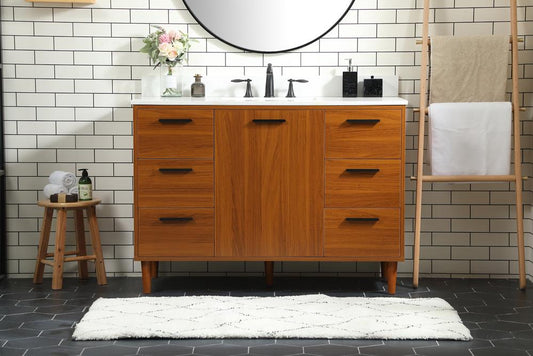 Elegant Furniture & Lighting - Baldwin 48 inch bathroom vanity in Teak with backsplash - VF47048MTK-BS veiw 2
