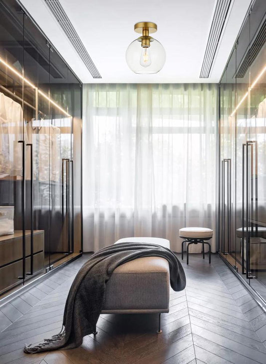 Elegant Furniture & Lighting - Baxter 1 Light Brass Flush Mount With Clear Glass - LD2204BR veiw 2