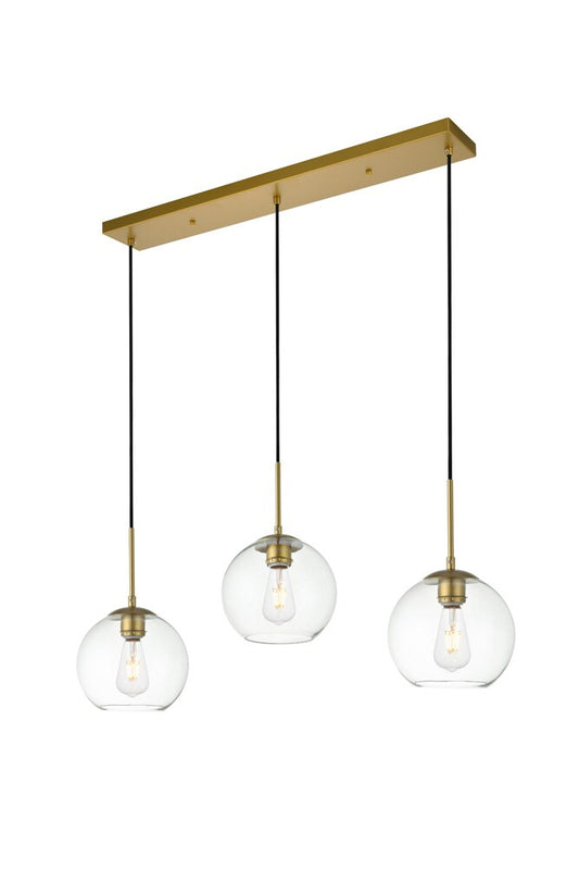Elegant Furniture & Lighting - Baxter 3 Lights Brass Pendant With Clear Glass - LD2236BR veiw 3