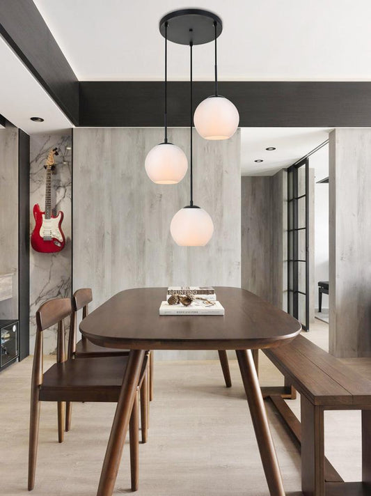 Elegant Furniture & Lighting - Baxter 3 Lights Black Pendant With Frosted White Glass - LD2209BK veiw 2