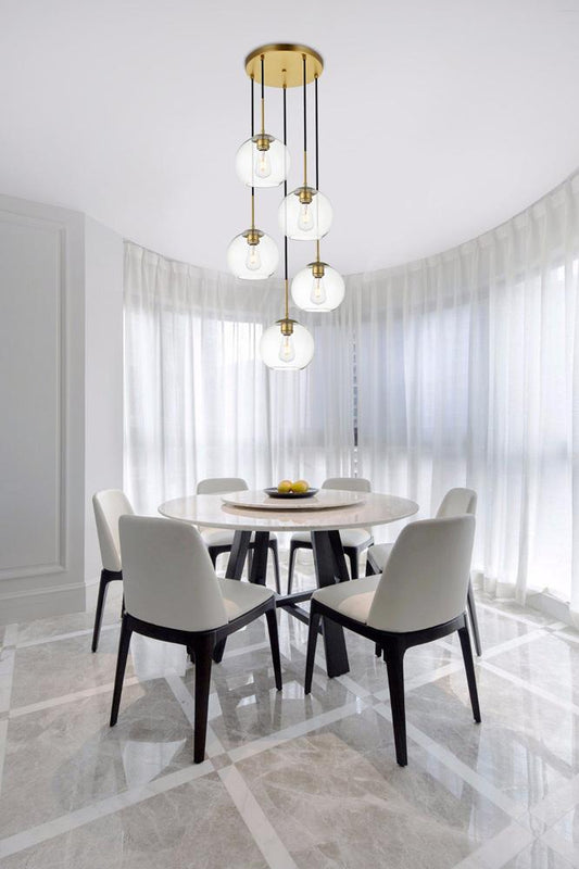 Elegant Furniture & Lighting - Baxter 5 Lights Brass Pendant With Clear Glass - LD2226BR veiw 2
