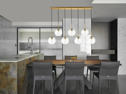 Elegant Furniture & Lighting - Baxter 7 Lights Brass Pendant With Clear Glass - LD2230BR veiw 2
