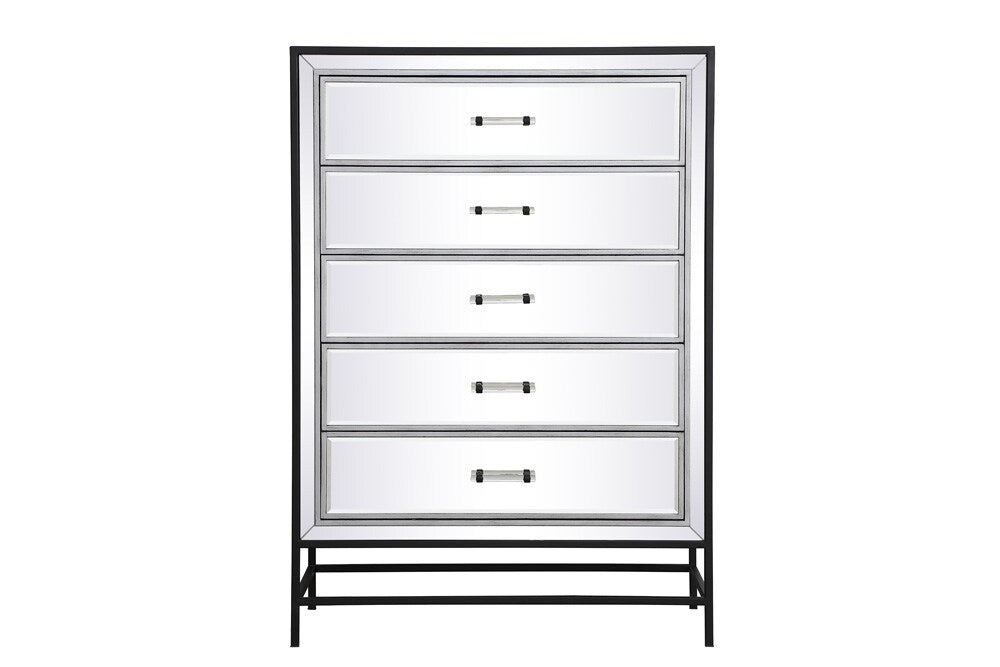 Elegant Furniture & Lighting - Beau 34 inch mirrored 5 drawers chest in black - MF73026BK veiw 1