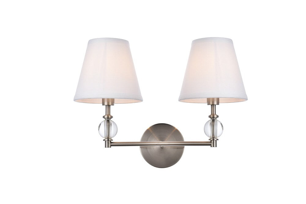 Elegant Furniture & Lighting - Bethany 2 lights bath sconce in satin nickel with white fabric shade - LD7022W15SN veiw 1