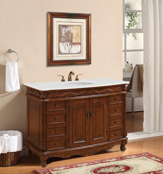 Elegant Furniture & Lighting - Bordeaux 48 inch Single Bathroom vanity in Teak Color with ivory white engineered marble - VF-1040-VW veiw 2