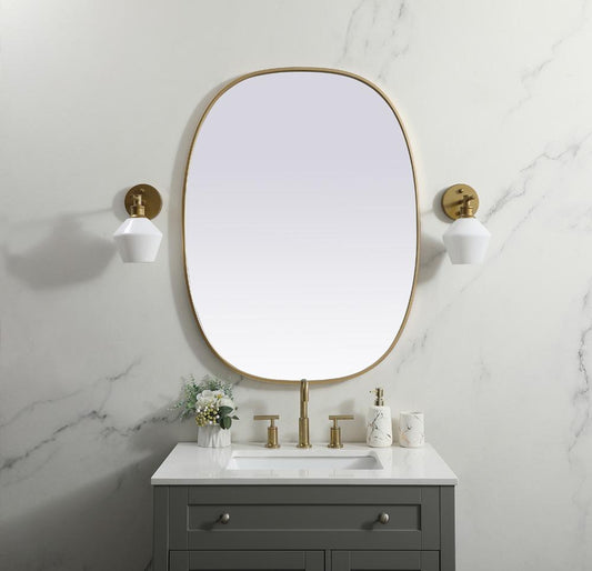 Elegant Furniture & Lighting - Brynn Metal Frame Oval Mirror 30x40 Inch in Brass - MR2B3040BRS veiw 2