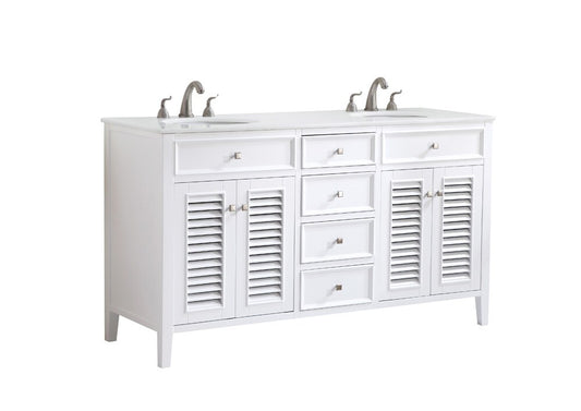 Elegant Furniture & Lighting - Cape Cod 60 inch Double Bathroom vanity in White with ivory white engineered marble - VF-1042-VW veiw 2