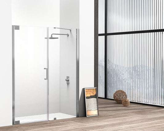 Elegant Furniture & Lighting - Carson Semi-frameless hinged shower door 60 x 72 Brushed Nickel - SD404-6072BNK veiw 2