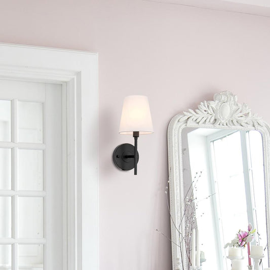 Elegant Furniture & Lighting - Cason 1 light Black and White shade wall sconce - LD6183BK veiw 2