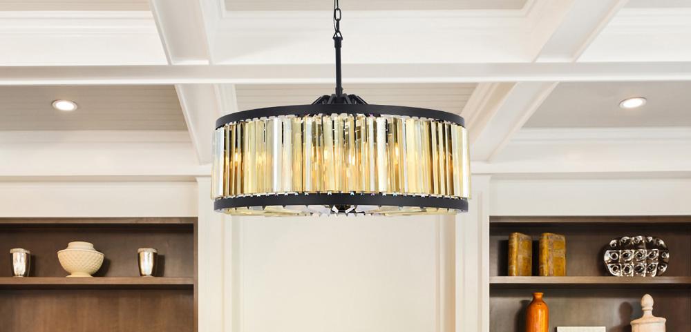 Elegant Furniture & Lighting - Chelsea 10 light Matte Black Chandelier Golden Teak (Smoky) Royal Cut Crystal - 1203D35MB-GT/RC veiw 1