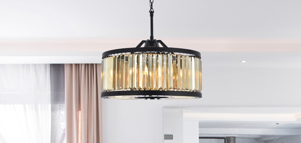 Elegant Furniture & Lighting - Chelsea 8 light Matte Black Chandelier Golden Teak (Smoky) Royal Cut Crystal - 1233D28MB-GT/RC veiw 1