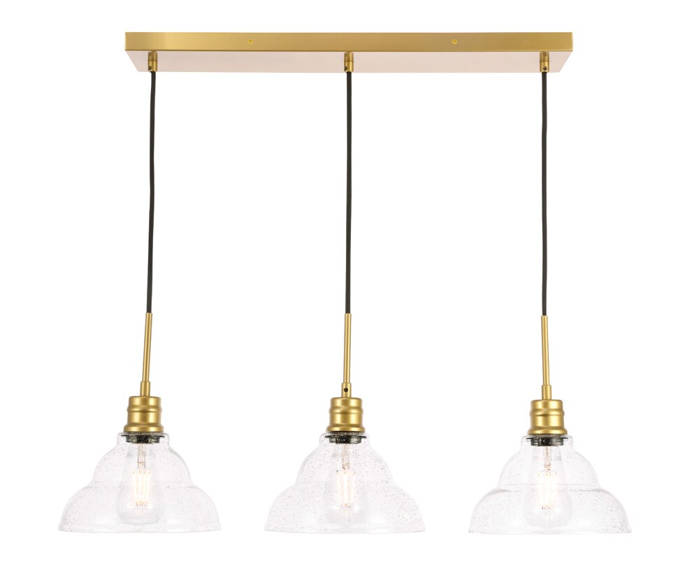 Elegant Furniture & Lighting - Clive 3 light Brass and Clear seeded glass pendant - LD6224BR veiw 1
