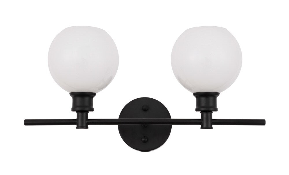 Elegant Furniture & Lighting - Collier 2 light Black and Frosted white glass Wall sconce - LD2315BK veiw 1